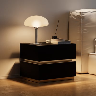 Homary Lumio 3-Drawer LED Smart Nightstand Black With Light