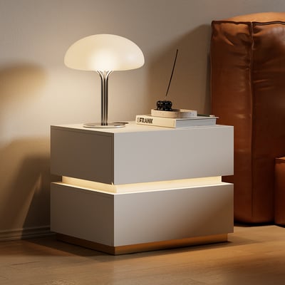 Homary Lumio 3-Drawer LED Smart Nightstand Black With Light