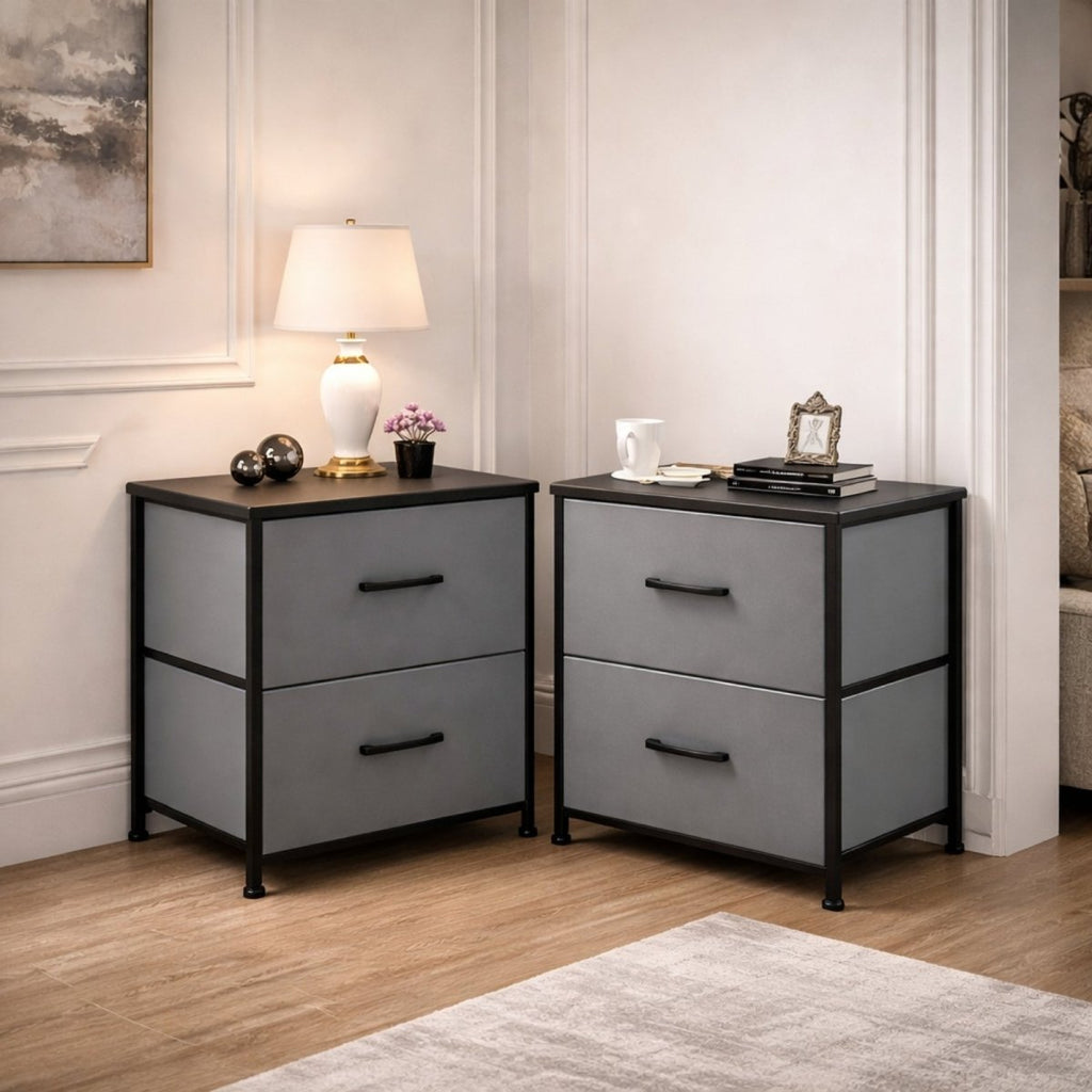 Kouvr Aurora 2-Drawer Industrial Nightstand with Fabric Drawers