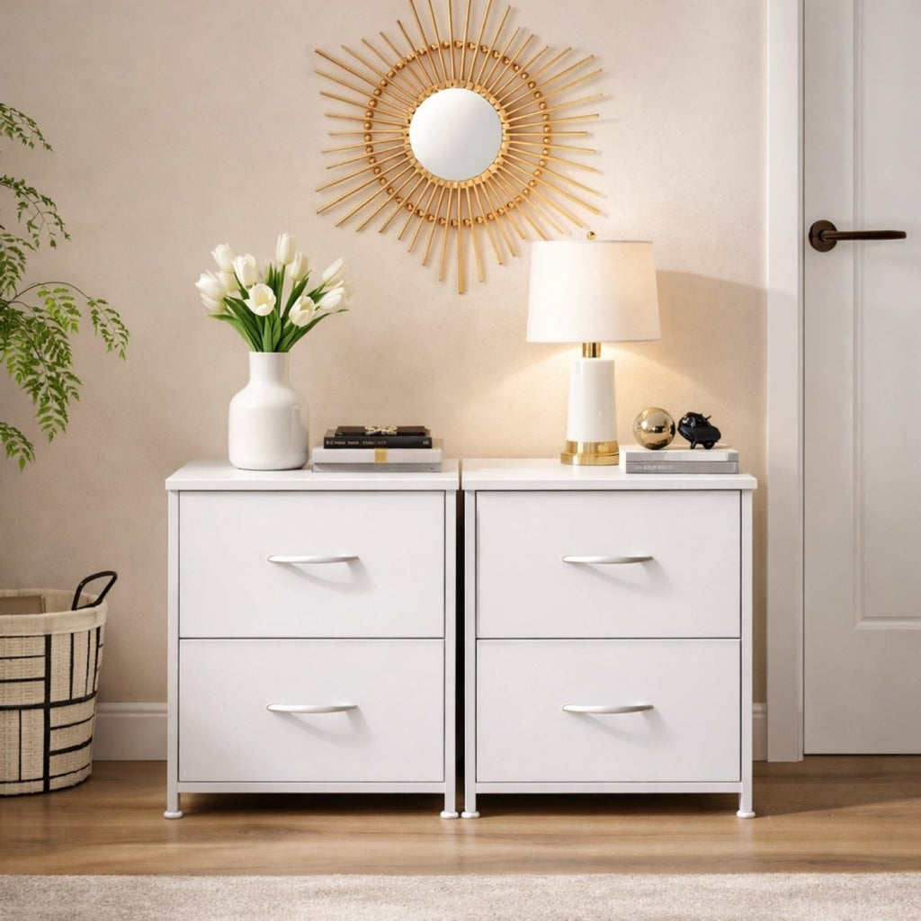 Kouvr Aurora 2-Drawer Industrial Nightstand with Fabric Drawers