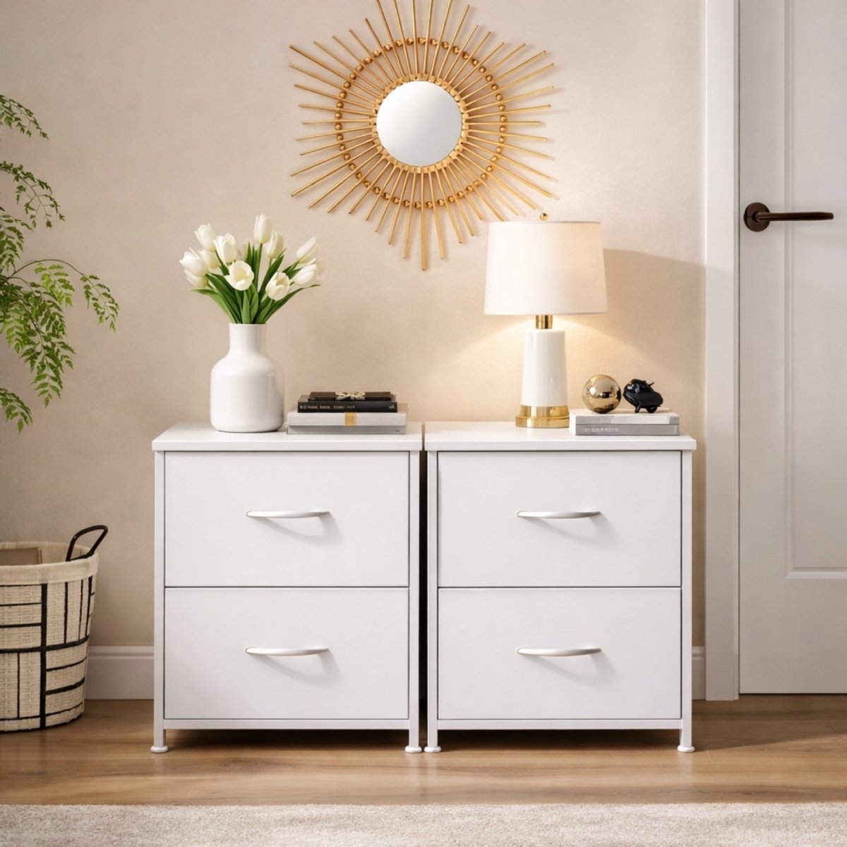 Kouvr Aurora 2-Drawer Industrial Nightstand with Fabric Drawers