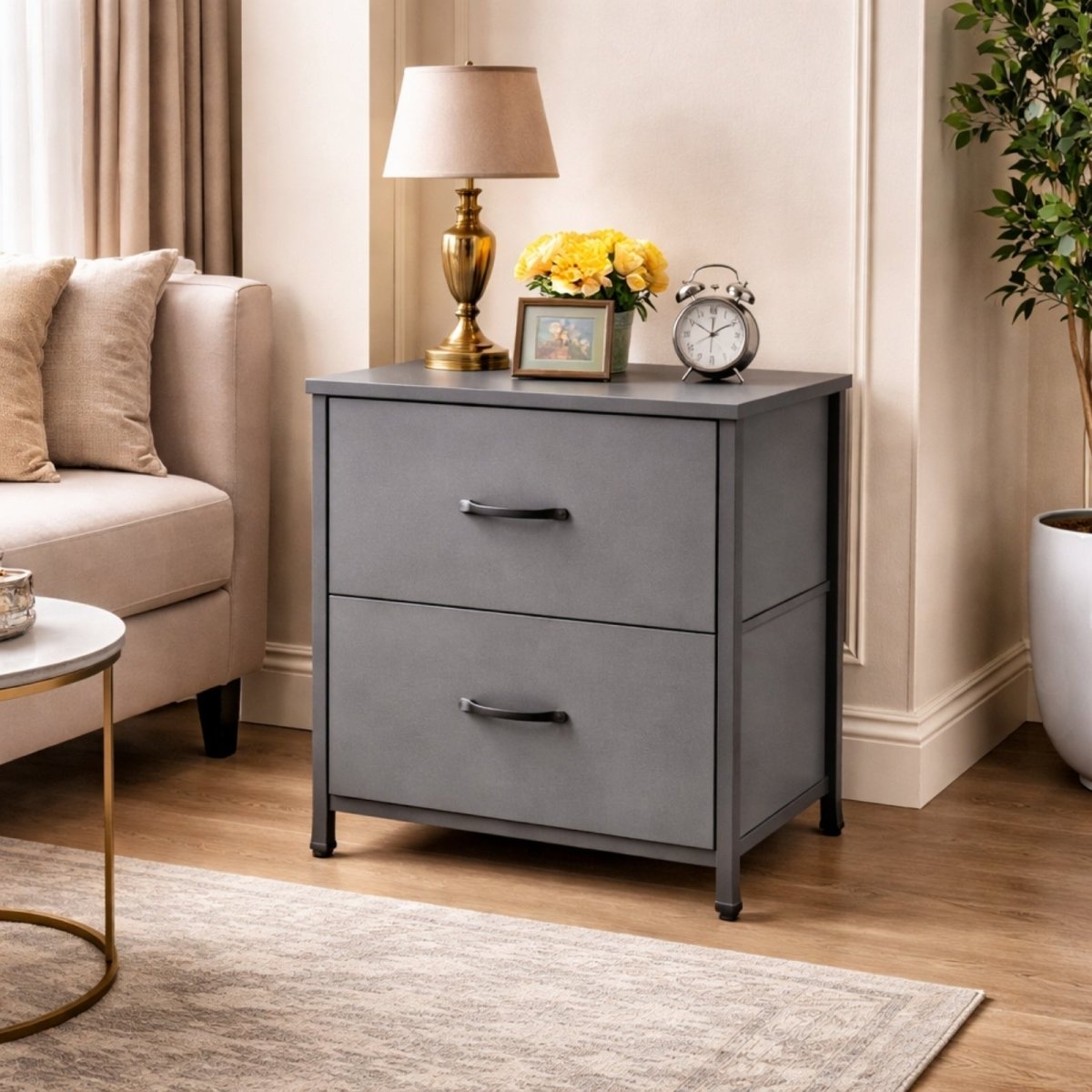 Kouvr Aurora 2-Drawer Industrial Nightstand with Fabric Drawers