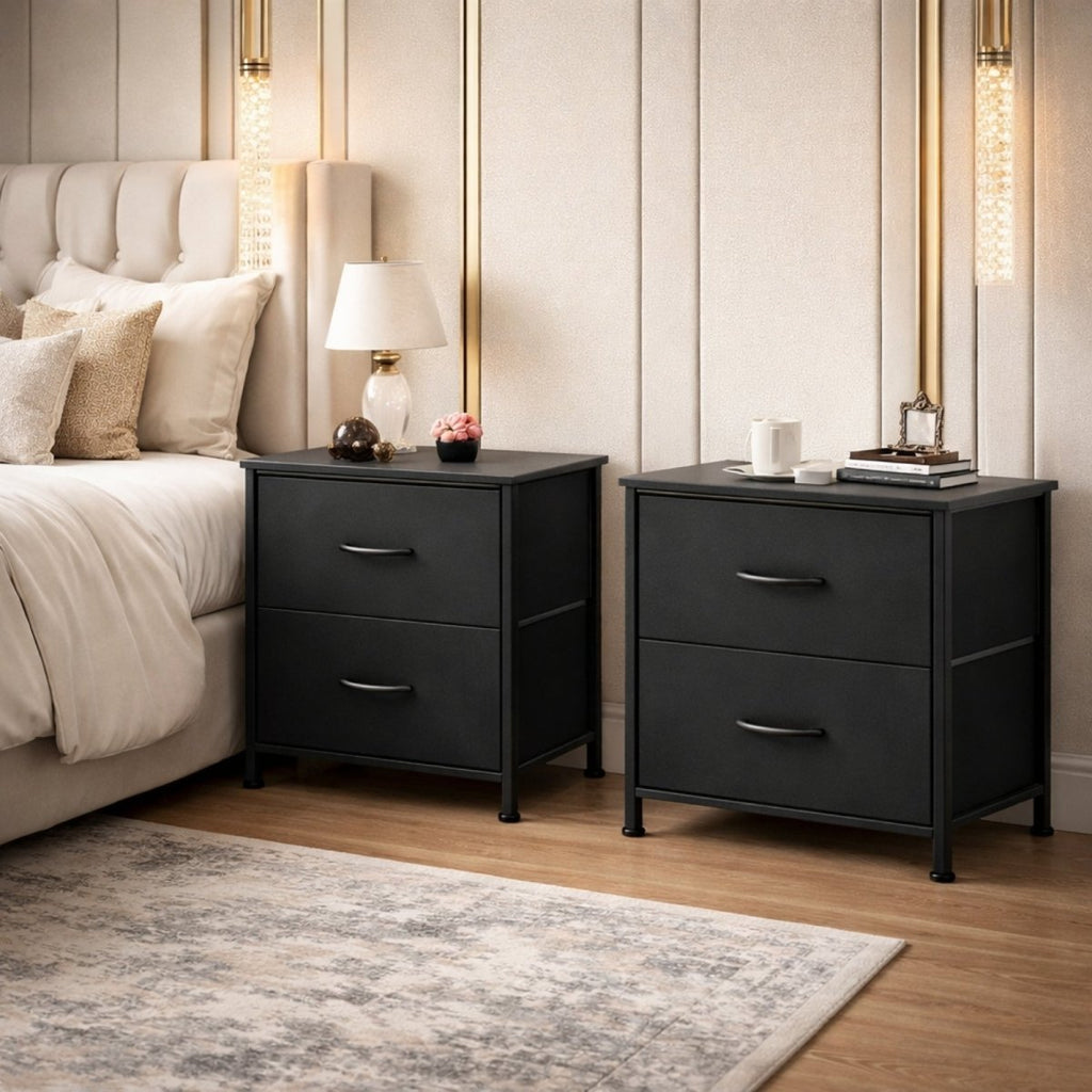 Kouvr Aurora 2-Drawer Industrial Nightstand with Fabric Drawers