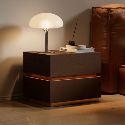 Homary Lumio 3-Drawer LED Smart Nightstand Black With Light