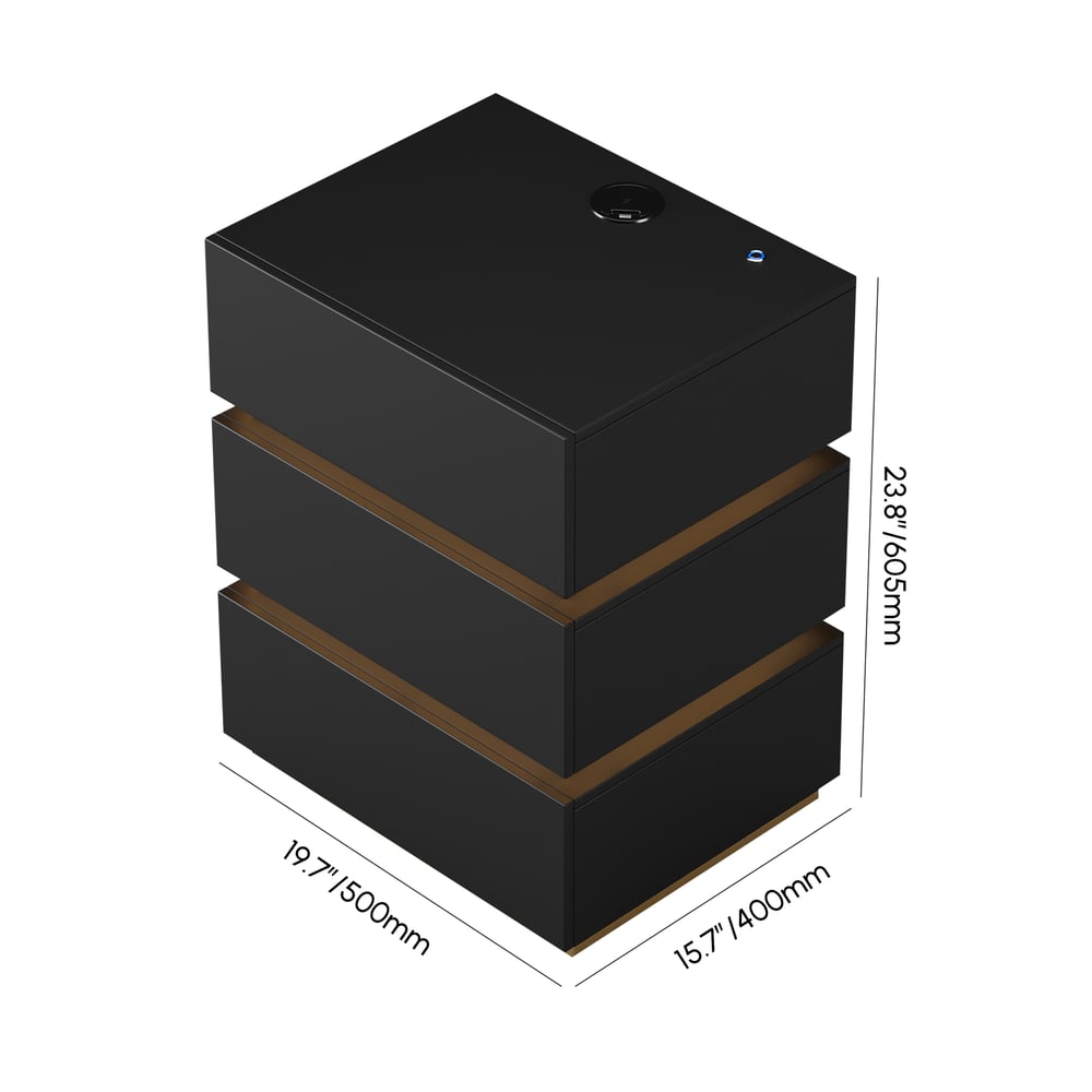 Homary Lumio 3-Drawer LED Smart Nightstand Black With Light