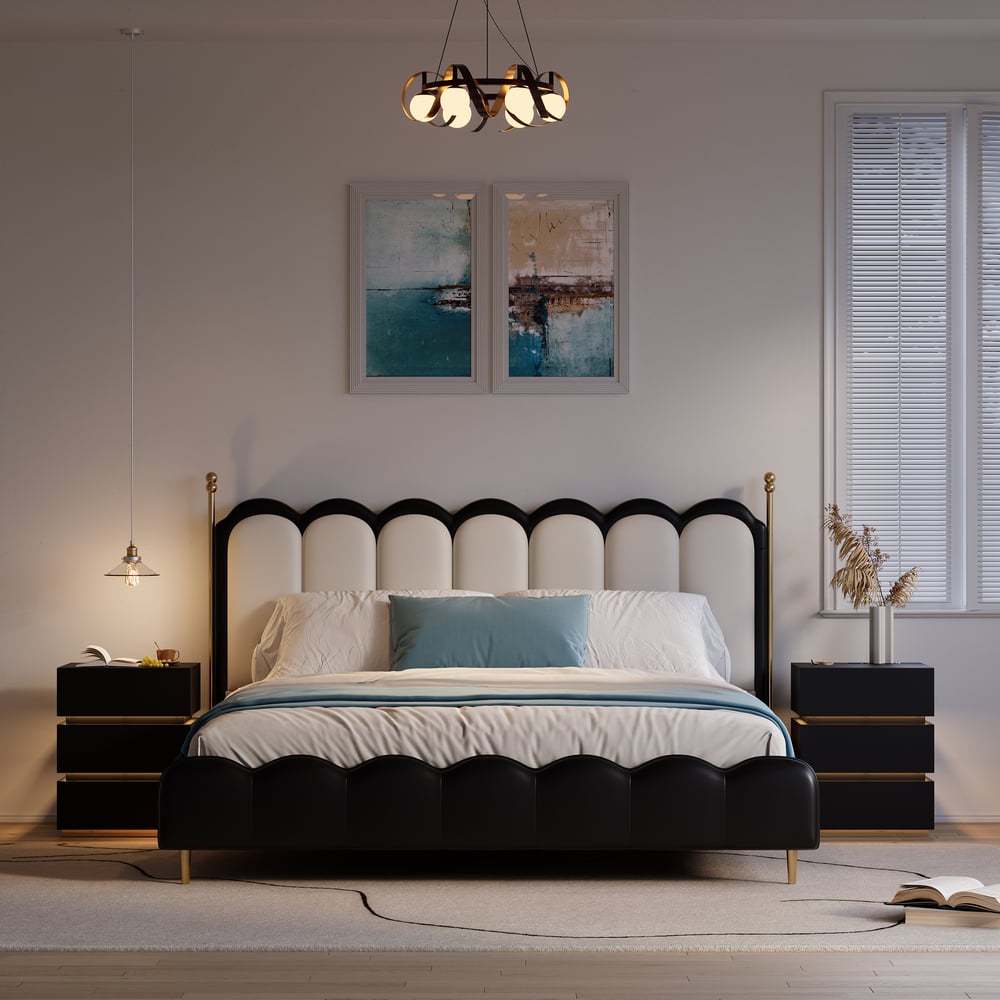 Homary Lumio 3-Drawer LED Smart Nightstand Black With Light
