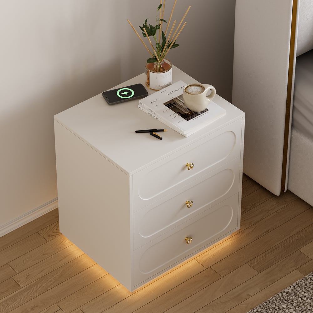Homary Krila Floating 3-Drawer LED Smart Nightstand Warm White Set of 2