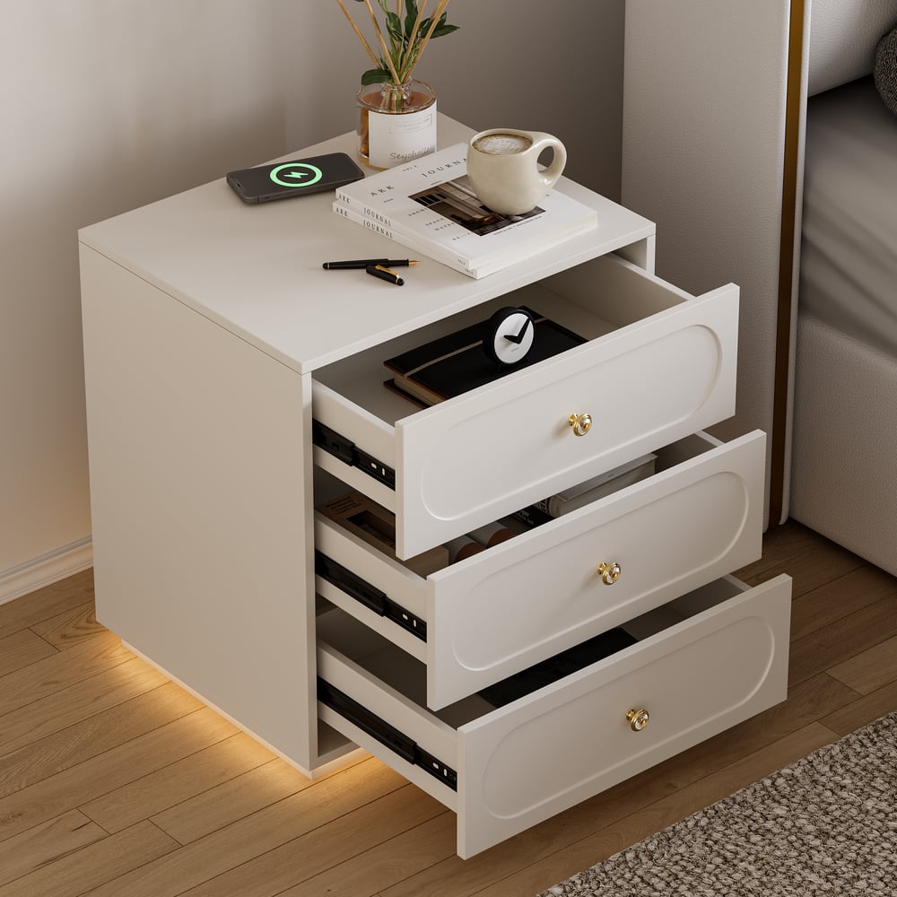 Homary Krila Floating 3-Drawer LED Smart Nightstand With Light