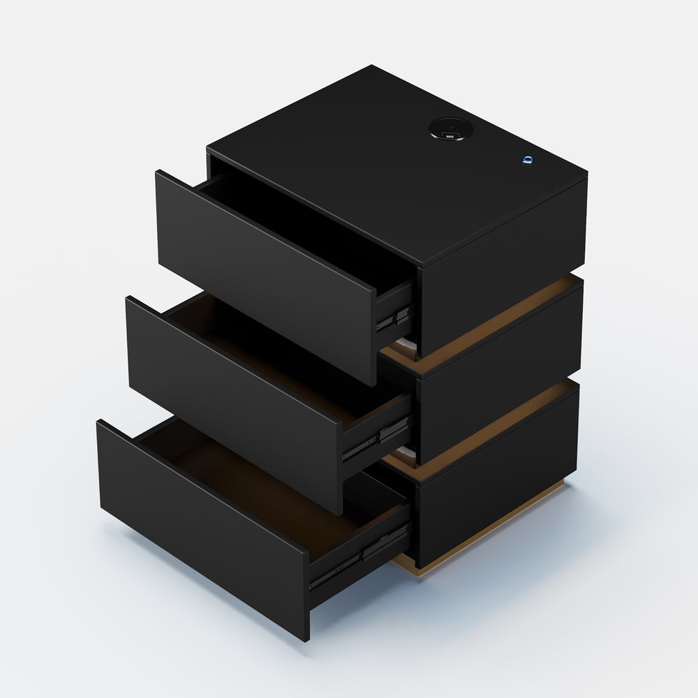 Homary Lumio 3-Drawer LED Smart Nightstand Black With Light