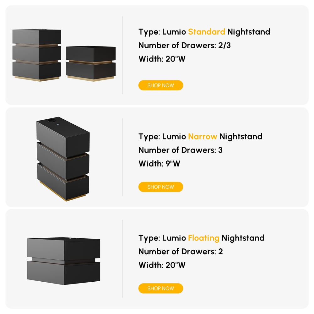 Homary Lumio 3-Drawer LED Smart Nightstand Black With Light