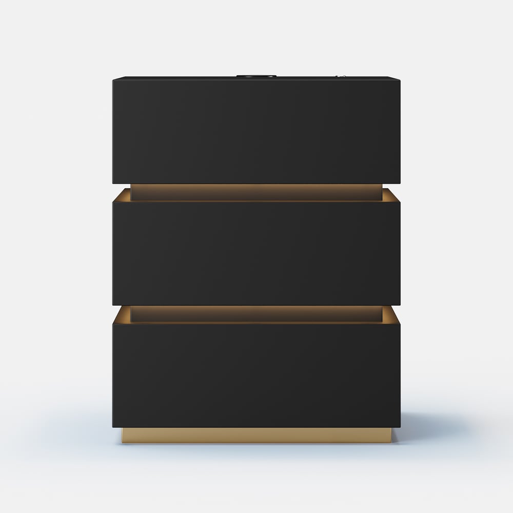 Homary Lumio 3-Drawer LED Smart Nightstand Black With Light