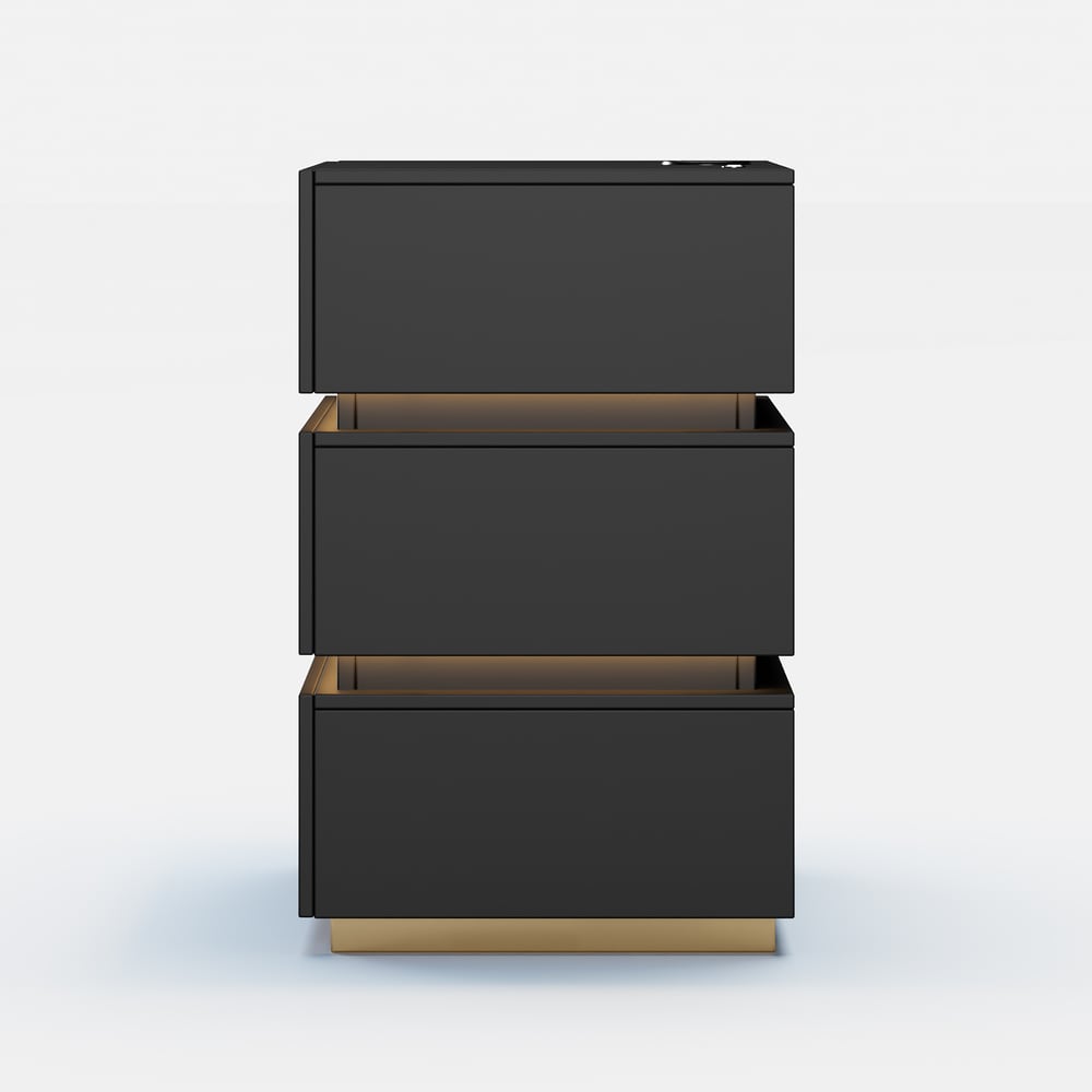 Homary Lumio 3-Drawer LED Smart Nightstand Black With Light