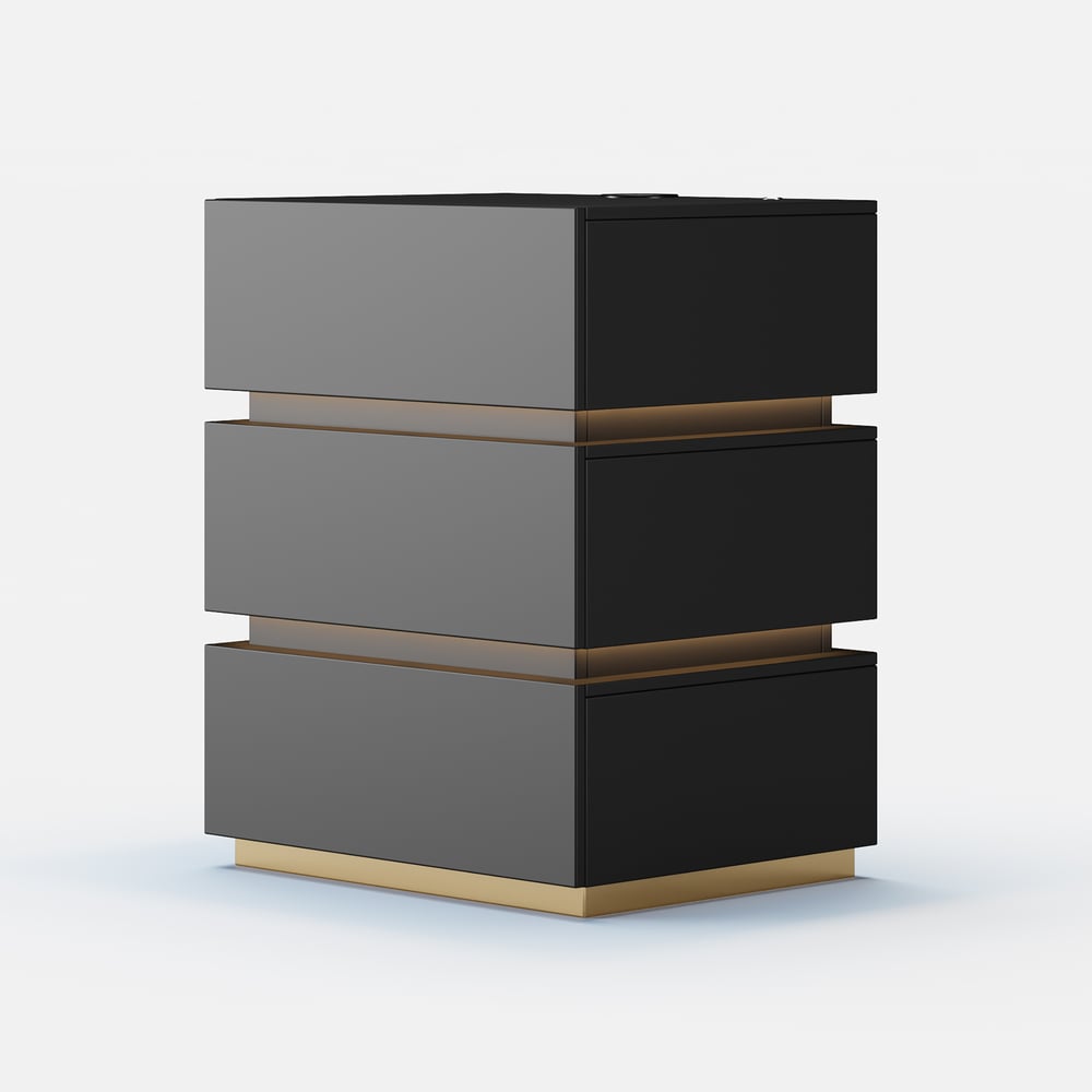 Homary Lumio 3-Drawer LED Smart Nightstand Black With Light
