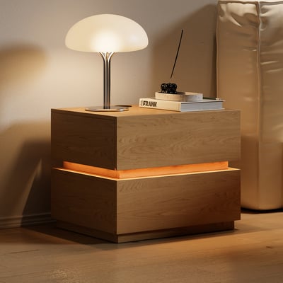 Homary Lumio 3-Drawer LED Smart Nightstand Black With Light