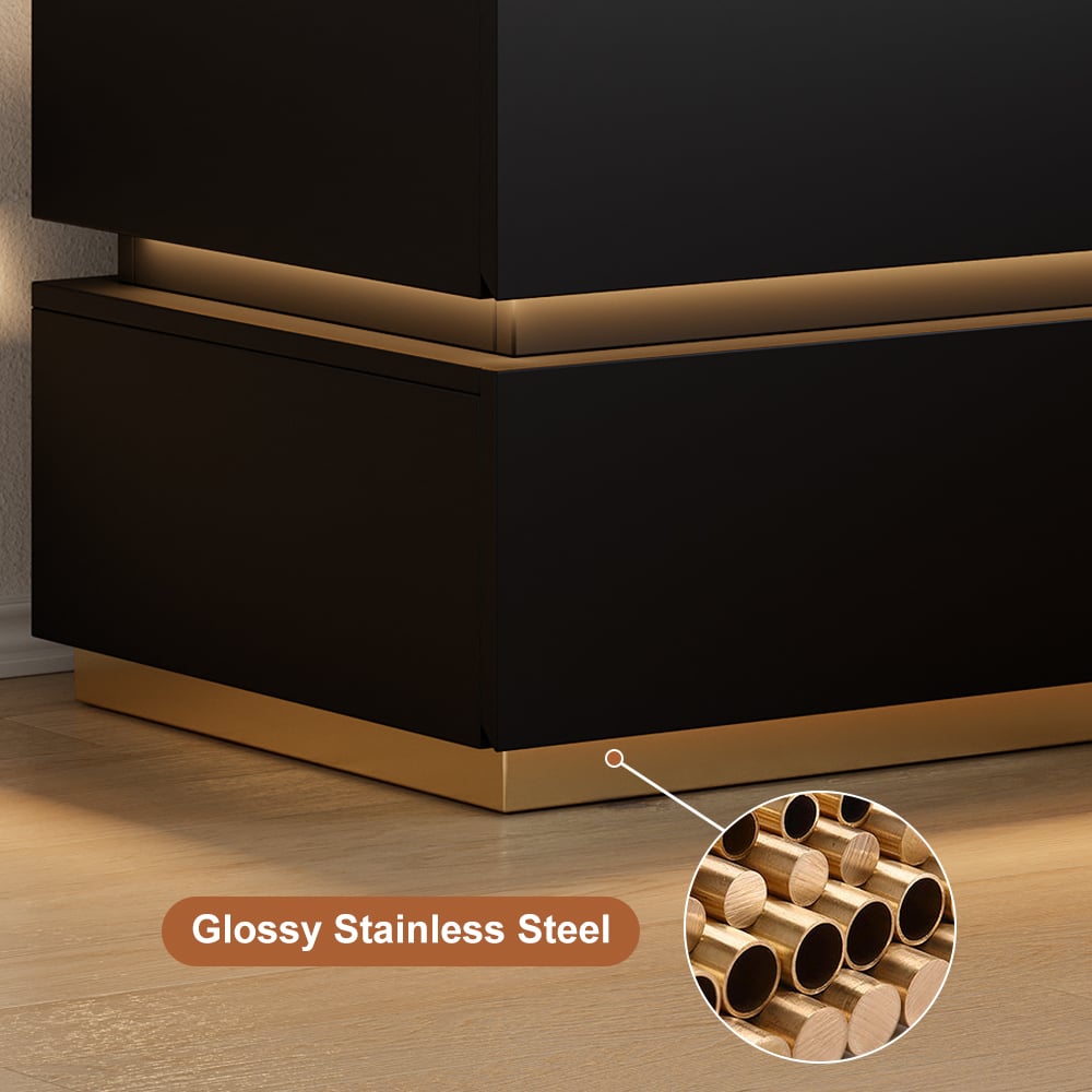 Homary Lumio 3-Drawer LED Smart Nightstand Black With Light