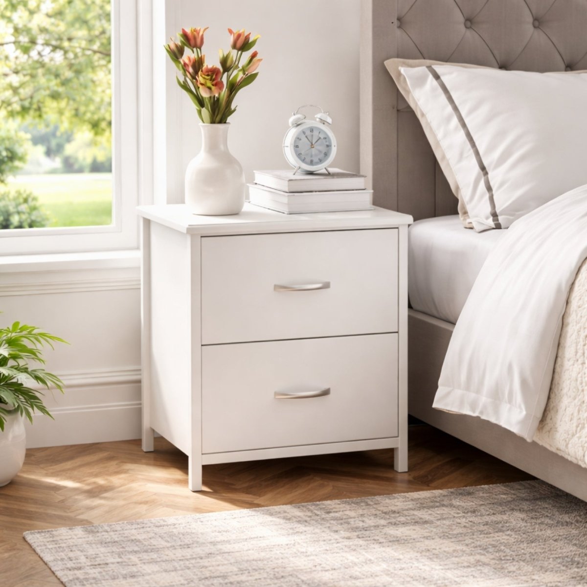 Kouvr Aurora 2-Drawer Industrial Nightstand with Fabric Drawers