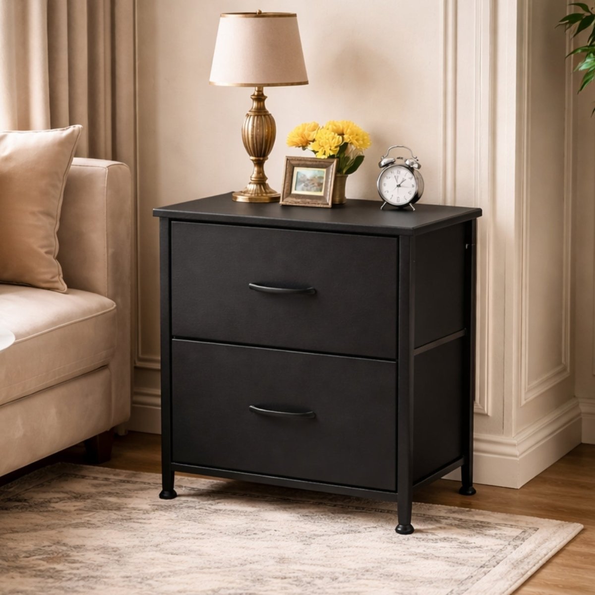 Kouvr Aurora 2-Drawer Industrial Nightstand with Fabric Drawers